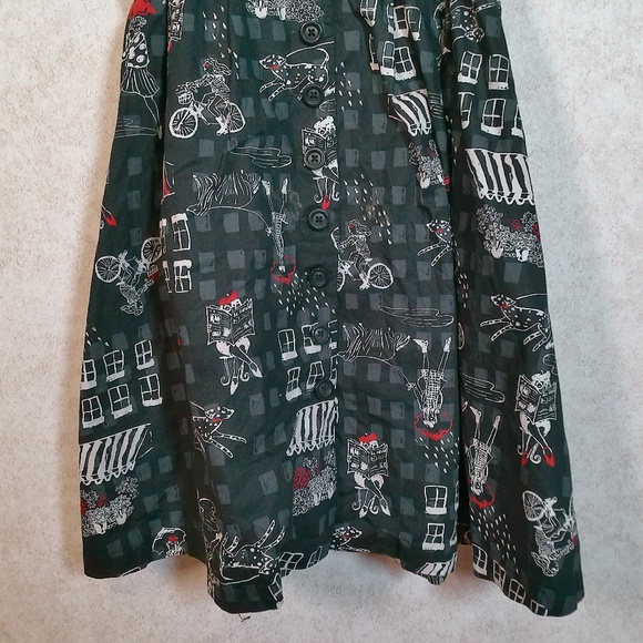 LKNW ModCloth Whimsical Goth Puff Skirt Dress Button Down, Waist Tie Lining SzXL - Picture 5 of 13